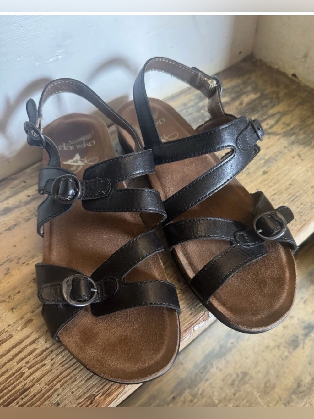 Dansko Women's Leather Jameson Black Black Sandals Size 38 7.5